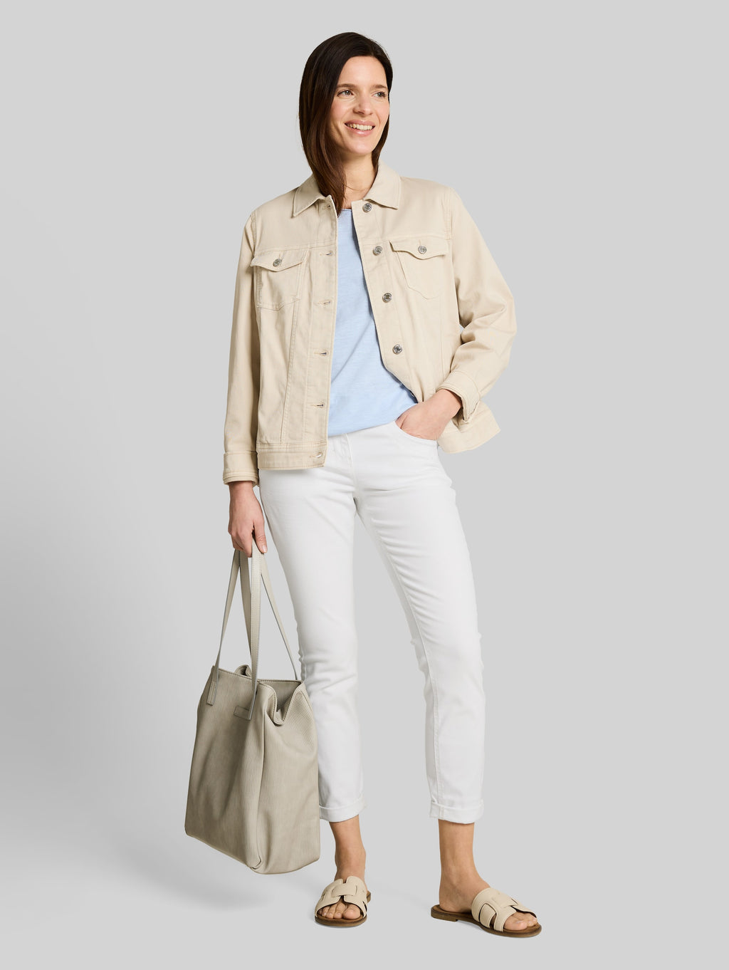 Tom Tailor Tapered Relaxed Trousers White Cotton Blend