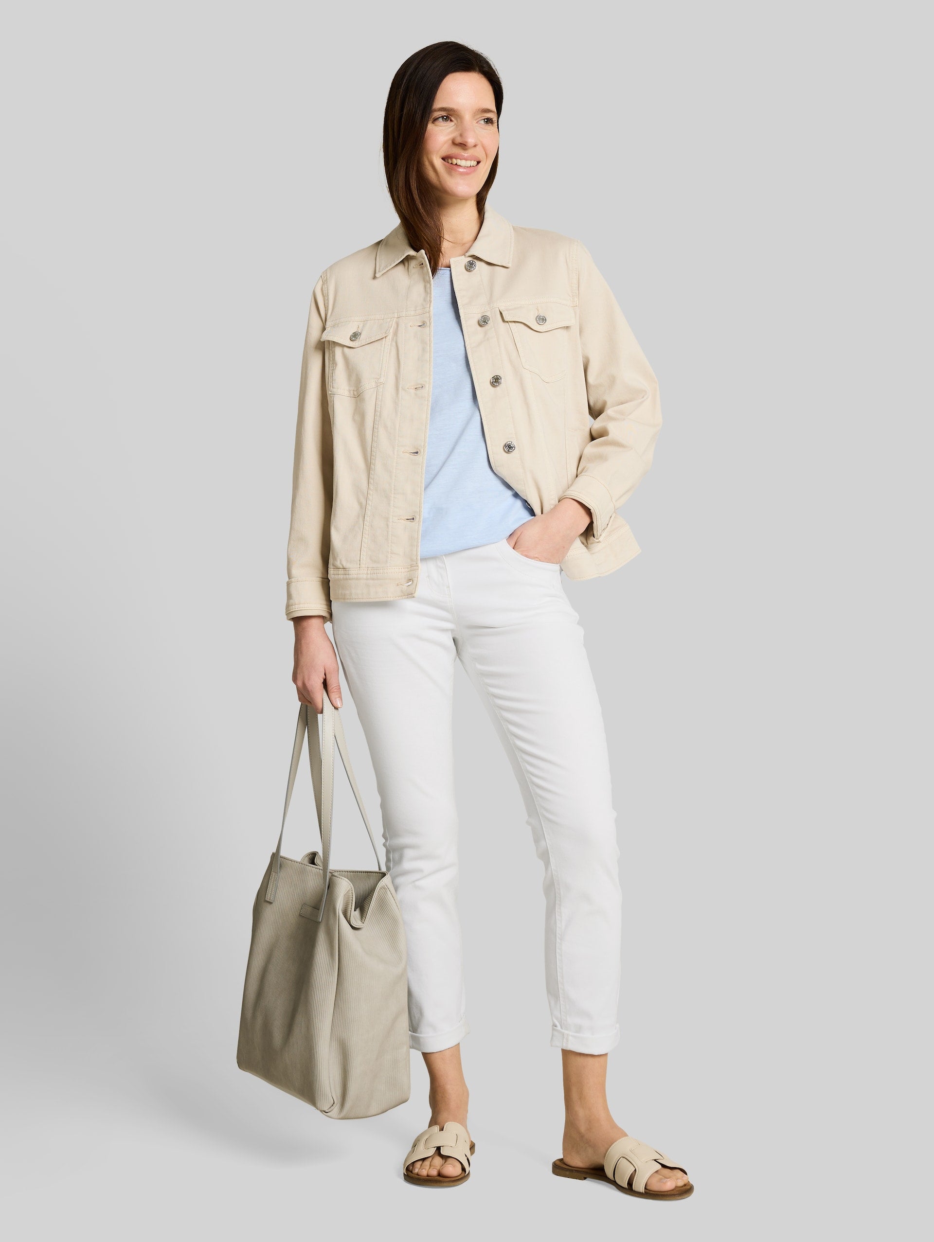 Tom Tailor Tapered Relaxed Trousers White Cotton Blend