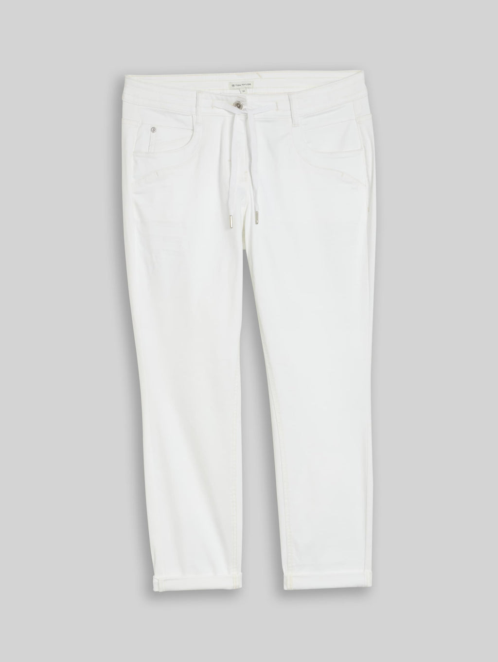 Tom Tailor Tapered Relaxed Trousers White Cotton Blend