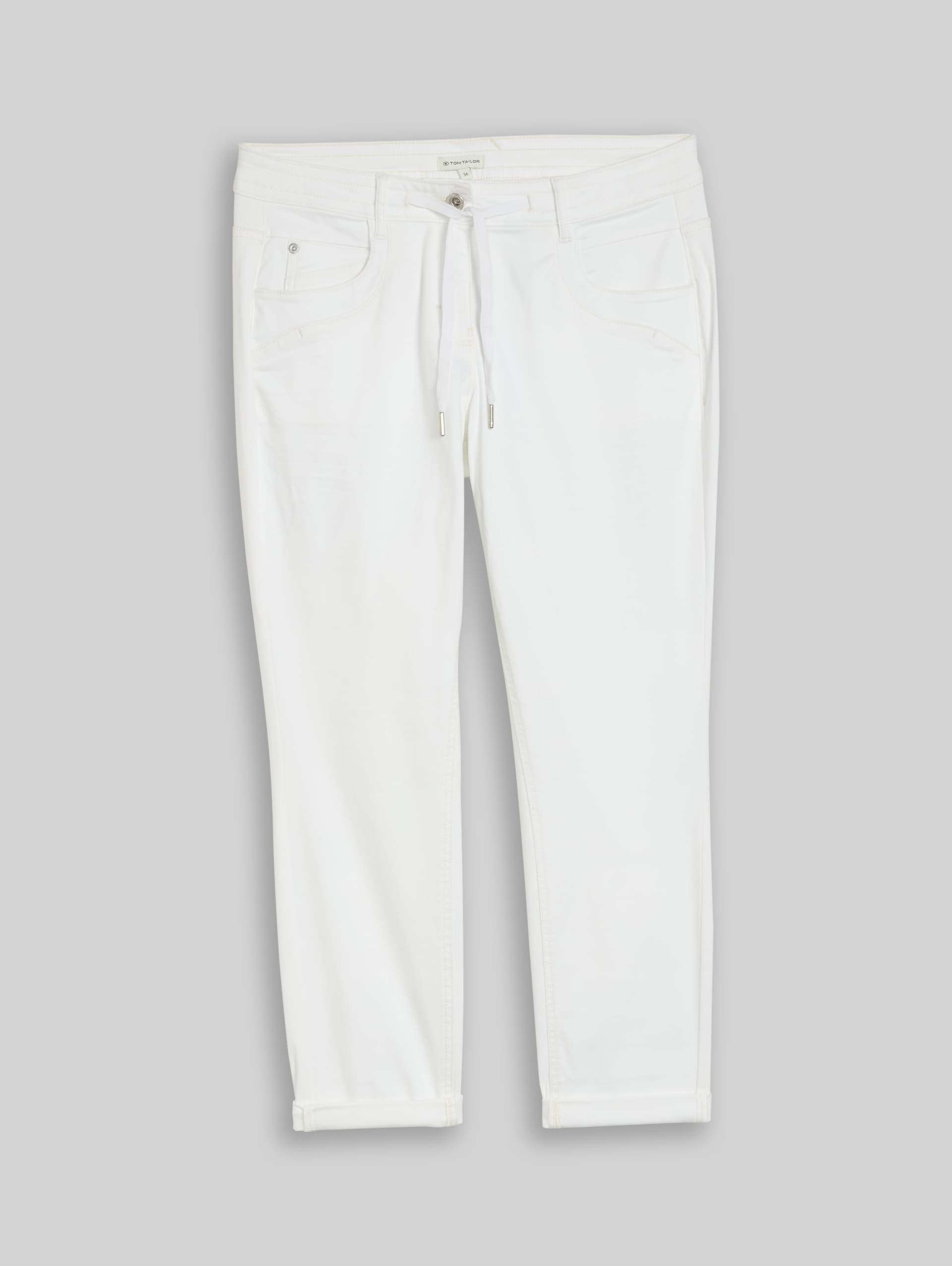 Tom Tailor Tapered Relaxed Trousers White Cotton Blend