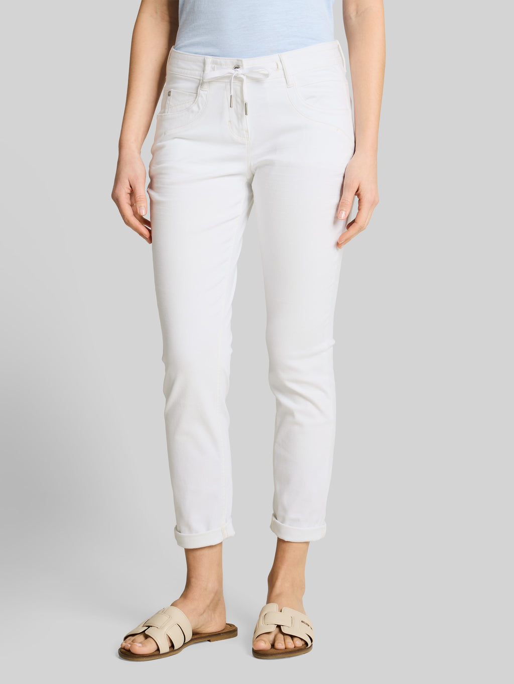 Tom Tailor Tapered Relaxed Trousers White Cotton Blend